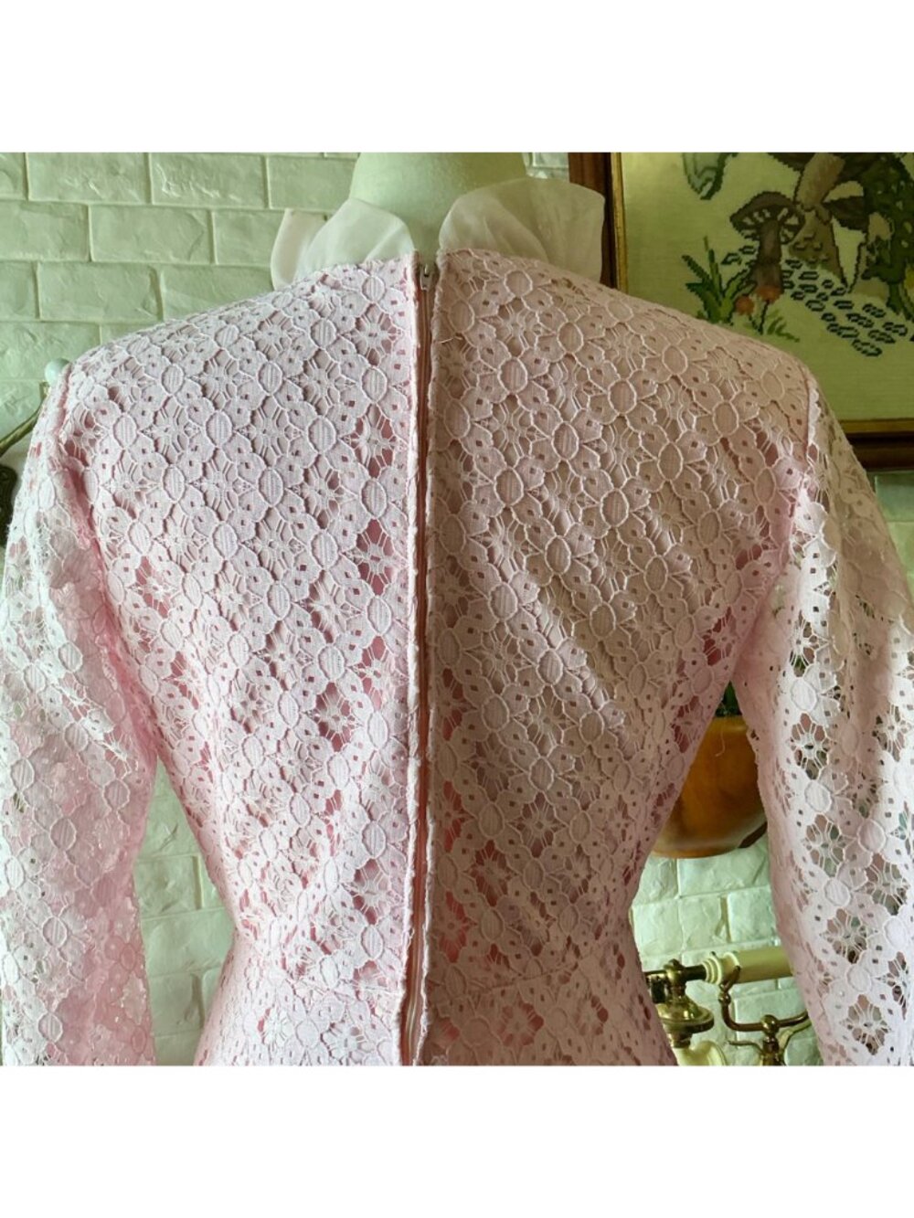 Vintage 1960s Bernie Bee Union Made Pink Lace Prairie Dress - Picture 9 of 13